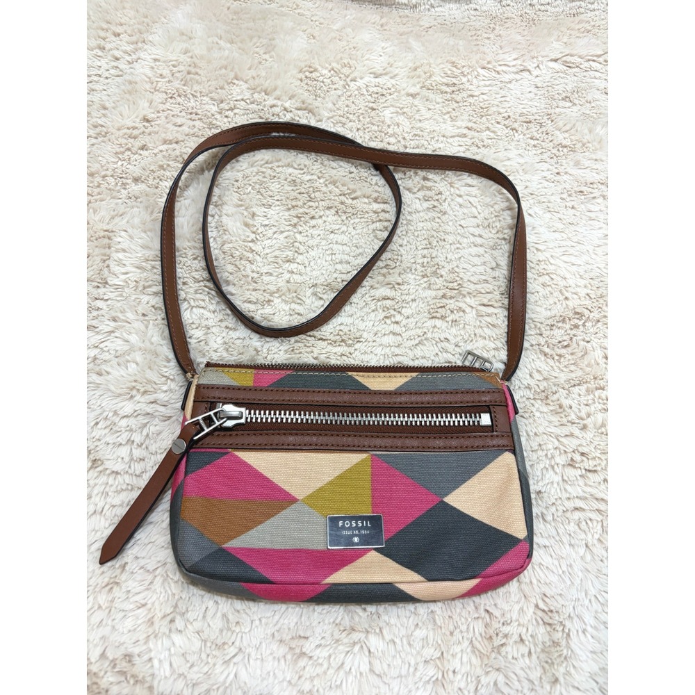 Colorblock Y2K Fossil Geometric Triangle Crossbody Bag Pink Olive Leather Strap